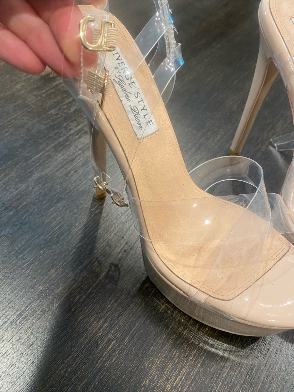 Nude Patent Platform Heels with Clear Straps - Picture 3 of 4